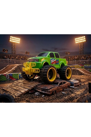 Mini Canavar Kamyon Büyük Tekerlekli Renkli Dev 4x4 Eğlenceli Off-road Oyuncak Arazi Kamyonu Yeşil