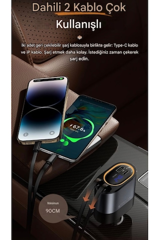 Essager 45w 4'ü 1'arada Geri Çekilebilir Kablo Type-c+iphone+usb