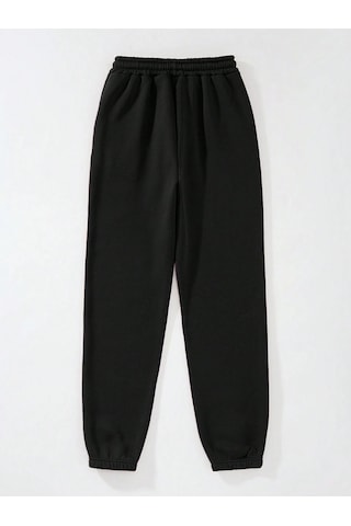 Expression Print Elastic Waist Thermal Lined 4 Mevsim Eşofman Siyah