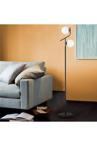 Velar Siyah Beyaz Camlı Modern Tasarım Metal Lambader