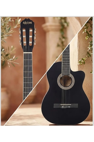 Ravenni Rcg-120 4/4 Klasik Gitar Tam Boy Kesik Kasa Kılıf+penaseti+kapo Hediyeli Siyah