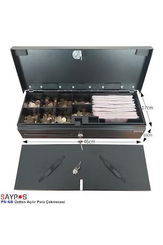 24v Flip Top Para Çekmecesi Anahtardan Ve Pos Bağlantılı Üstü Açılır Metal Para Kasası 46x17x10cm