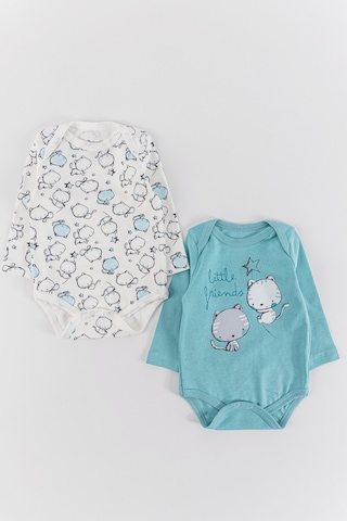 Kedi Figürlü 2'li Kız/erkek Bebek Çıt Çıtlı Body Zıbın Takımı 001