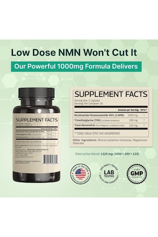 Vınatura Nmn 1325 Mg Nmn 1000mg With Resveratrol And Tmg Nad+ 60 Caps