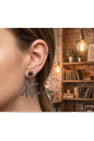 Dükkan Design Gotik Örümcek Ağı Küpe Antrasit