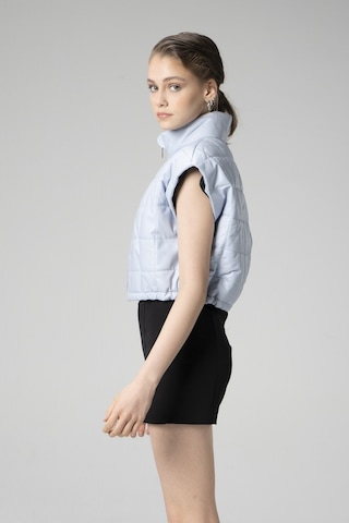 Buz Mavi Dericlub Wm054 Gerçek Deri Kadın Şişme Yelek Açık Mavi