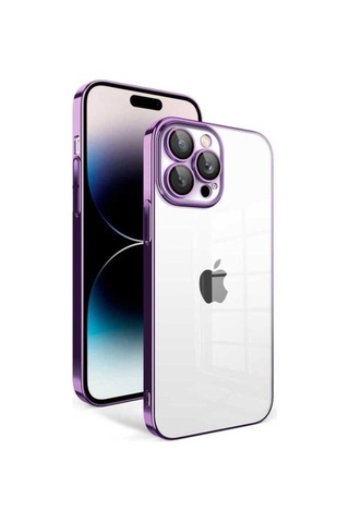 Apple Uyumlu iPhone 14 Pro Kılıf Kamera Korumalı Renkli Çerçeveli Zore Garaj Kapak Koyu Mor