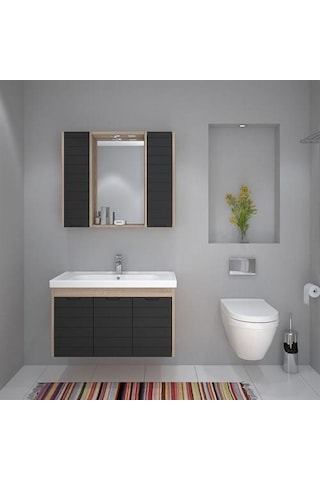 Turkuaz Seramik Frame Etajerli Lavabo 90 x 45CM-Mostar 90 Alt Modül -Siyah