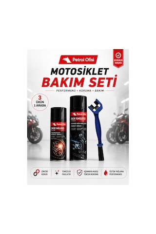 Petrol Ofisi Motosiklet Zincir Bakım Seti 3'lü - Zincir Temizleyici, Zincir Yağlayıcı Ve Zincir Fırçası