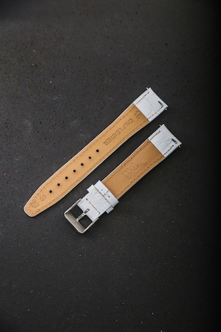 Hakiki Deri 18mm Akıllı Pimli Saat Kordonu Beyaz - Gri