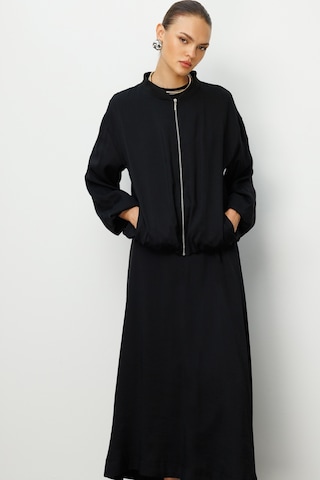 Mizalle Modal Karışımlı Siyah Oversize Bomber Ceket Siyah
