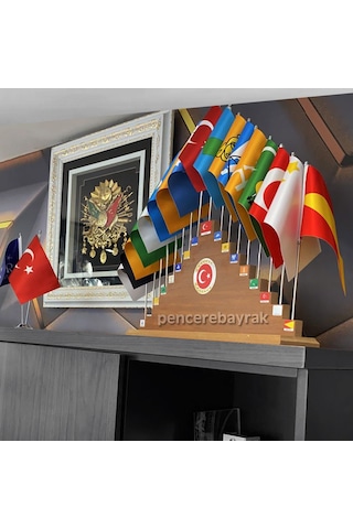 17 Türk Devleti Bayrakları Masa Bayrak Seti