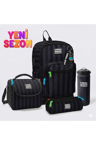 Kids Desenli 4 Lü Okul Çanta Seti Siyah Kids Desenli 4 Lü Okul Çanta Seti Siyah