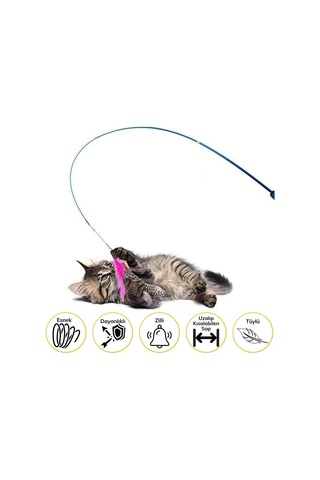Lexroo Kedi Oltası Teleskopik Tüylü Ve Çanlı Boyu Ayarlanabilir Elastik Eğlenceli Peluş Kedi Oyun