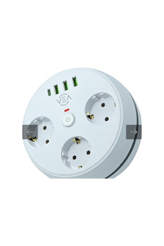 Ve-26583 3'lü 1.5 Metre Kablolu 3 Usb + Type-c Girişli Akım Korumalı Grup Priz