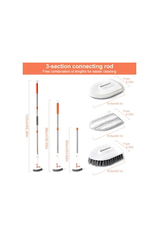 Sones 52 İnç Ayarlanabilir Saplı Duş Temizleme Fırçası Küvet Fayans Fırçası, Özellikler: Set 3