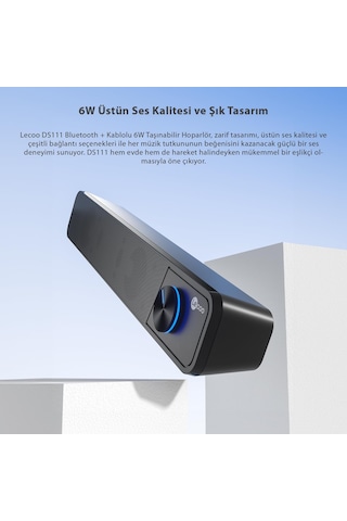 Lecoo Ds111 6w Bluetooth + Kablolu Hoparlör - Bluetooth Ve Kablolu Kullanım, Masaüstü, Pc, Tv, Laptop , 360 Surround Ses, 10m Kullanım Mesafesi, Soundbar Taşınabilir Speaker Hoparlör Siyah Sku