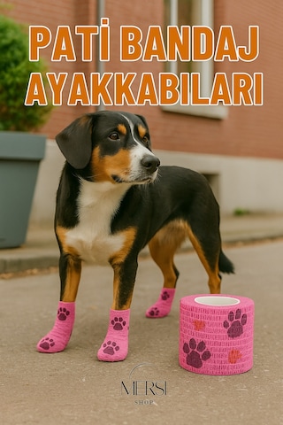 Pati Bandajı Ayakkabı Köpek Ve Kedi İçin Tüy Dostu Su Geçirmez Kendinden Yapışan Bandaj Pembe
