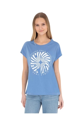 U.S. Polo Assn. Kadın Baskılı T-shirt Mavi
