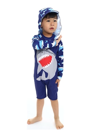 My Kids Wear Şapkalı Fermuarlı Uzun Kollu Mayo Koyu Mavi