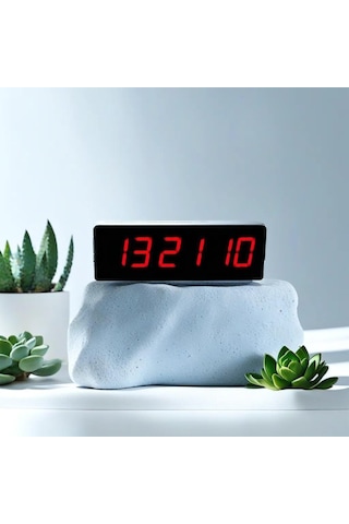 Çift Taraflı Saniyeli Dijital Led Duvar Ve Masa Saati Ve Derece - Kırmızı Kasa Ölçüleri: 16x65 Cm