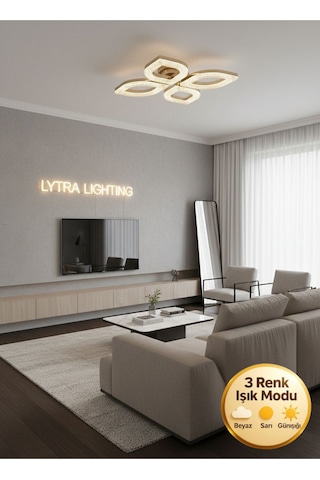 Yonca Model Gold 4"lü Ledli 3 Renk Modu Kristal Salon Mutfak Yatak Çocuk Odası Avize Altın