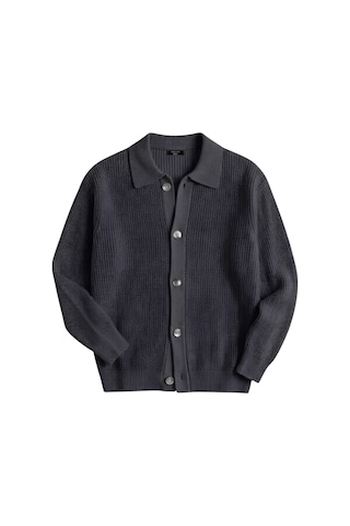 Genıus Store Erkek Hırka Oversize Kalıp Düğmeli Polo Yaka Triko Kazak Çekme/uzama Yapmaz Erkek-hırka Füme