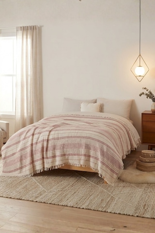 Natura Soft Ekru 4 Kat Müslin Çift Kişilik Yatak Örtüsü 220x230 Cm %100 Pamuk Çok Amaçlı Koltuk Örtüsü Ve Tv Battaniyesi Gül Kurusu