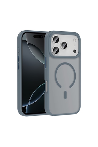 Apple Uyumlu iPhone 17 Pro Kılıf M-safe Şarj Özellikli Mat Arka Yüzey Sio Kılıf Gri