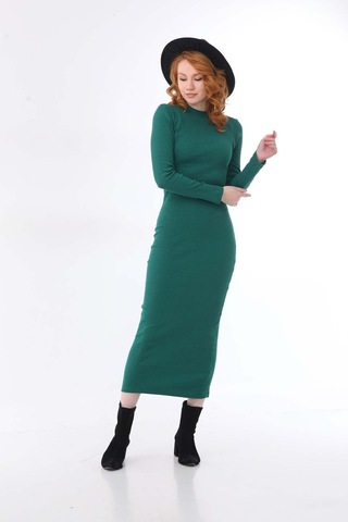 Kallima Yeşil Bodycon Dik Yaka Uzun Kollu Fitilli Elbise - 130 Cm Yeşil