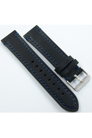 Bizon Siyah Deri Saat Kordonu 22Mm Lacivert Spor Dikişli Kayışı D (480009369)