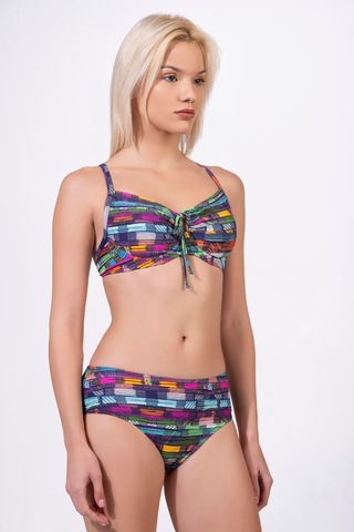 Endeep Kadın Çizgi Desenli Özel Lurex Kumaşlı Balenli Destekli Bikini Takımı Mavi