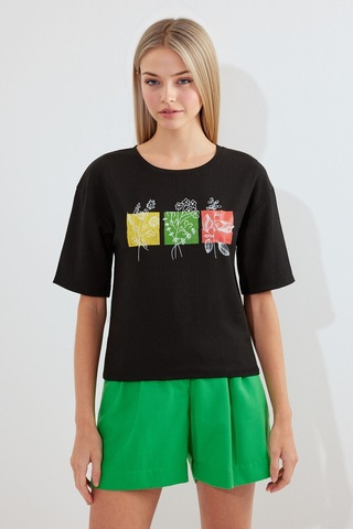 Hiccup Bdart Baskılı Yuvarlak Yaka T-shirt Siyah