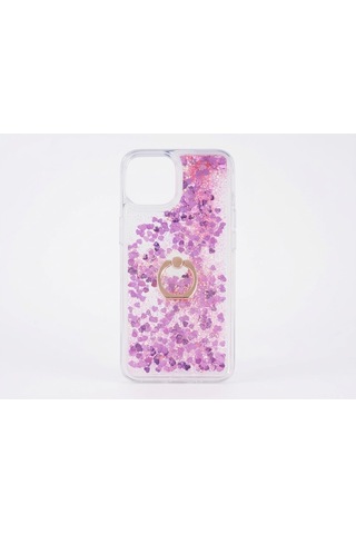 Flody Apple Uyumlu Apple iPhone 15 Kılıf Sulu Simli Akışkan Silikon Yüzüklü Pembe