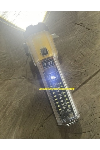 Kl Pro F-37 Şarjlı El Fener Kamp Feneri Çakmak Alarm Çekiç Çakar Optik Zoom 10ın1 Sarı