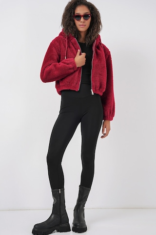 Bigdart 5193 Kapüşonlu Peluş Crop Ceket - Bordo