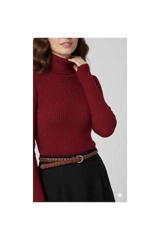 Sonbaharmoda Kadın Boğazlı Likralı Triko Badi Parmak Geçmeli Kol, Tek Beden,100% Akrilik Kırmızı