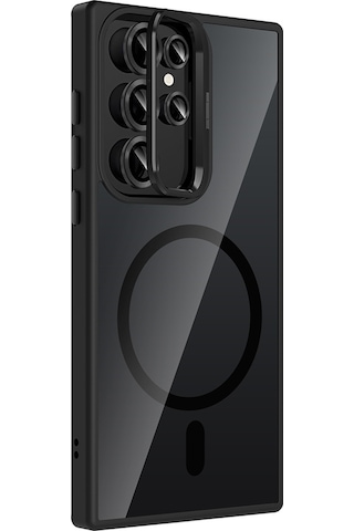 Adige Samsung Galaxy Uyumlu S22 Ultra Kılıf Etro Standlı + Kamera Lens Koruyucu Siyah
