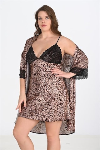 Aria's Closet Büyük Beden 2li Leopar Sabahlık Takımı Bigsize 6203 LEOPAR