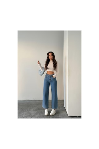 Blue Marlın Mavi Yüksek Bel Bilek Boy Kot Bol Paça Jeans Mavi