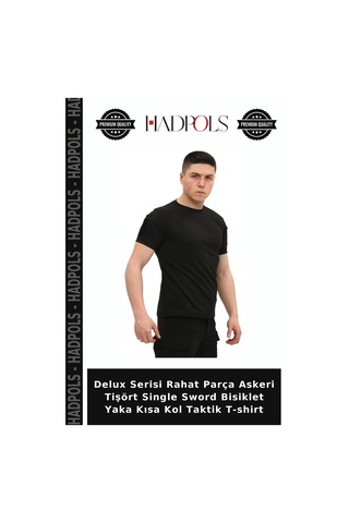 Hadpols Delux Serisi Rahat Parça Askeri Tişört Single Sword Bisiklet Yaka Kısa Kol Taktik T-shirt Siyah