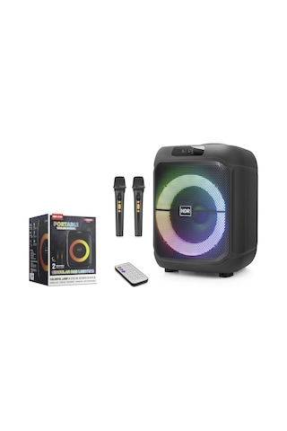 Ndr Ndr1745 Çift Karaoke Mikrofonlu Bluetooth Hoparlör Fm Radyo 20w 8 İnç Rgb Kumandalı Siyah