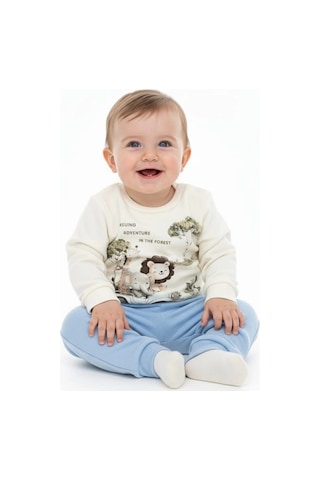 Erkek Bebek Orman Hayvanları Baskılı Alt Üst İkili Gündelik Takım Mavi