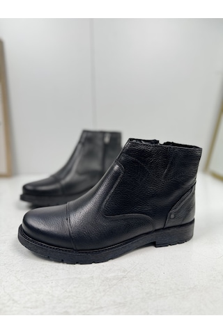İmershoes Günlük Erkek Ayakkabı Dışı Hakiki Deri İçi Kürklü Büyük Numara Kaymaz Taban Fermuarlı Kışlık Bot 087 Siyah