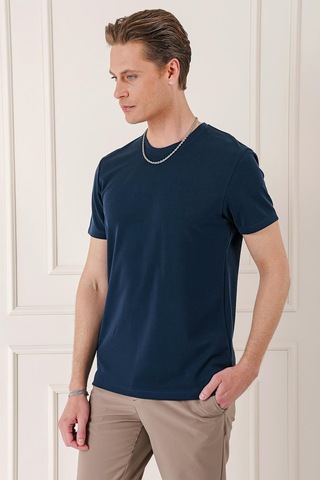 Efor Slim Fit Bisiklet Yaka Pamuklu Lacivert Tişört Ts 880 Lacivert