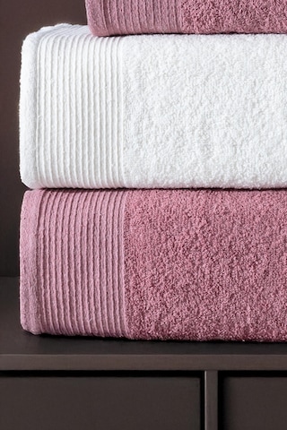 4'lü Hamam Takımı Banyo Havlu Seti 2 Adet 50x90 + 2 Adet 70x140 %100 Pamuk Yumuşak Havlu Gül Kurusu - Beyaz