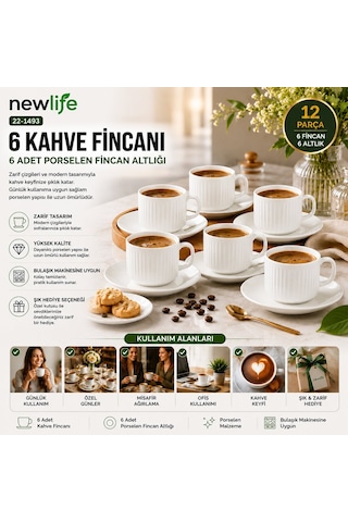 Newlife Clkn-1652 Porselen Kahve Fincanı 6 Takım