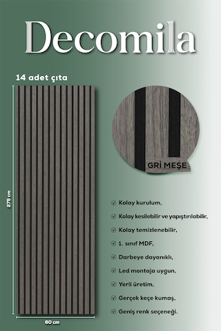 Mdf Ahşap Akustik Duvar Paneli 60x275 Cm - Gri Meşe 60x275