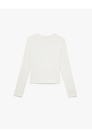 Koton Viskon Slim Fit Uzun Kollu Bisiklet Yaka Tişört Ekru 7wak50005ek