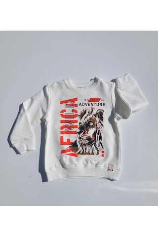 Nk Kids Erkek Çocuk Pamuklu Aslan Baskılı Sweatshirt-11226-krem Krem